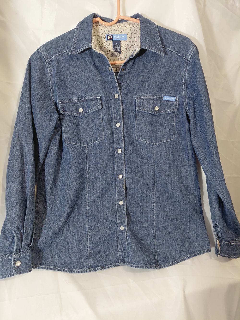 Duck Head Blue Denim Button-Down Shirt with Floral Inner Lining